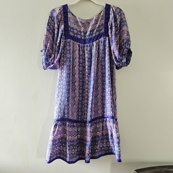 Anna Sui Vintage 90's Silk Mini Printed Boho Hippie Casual Dress Size Medium. - Picture 15 of 16
